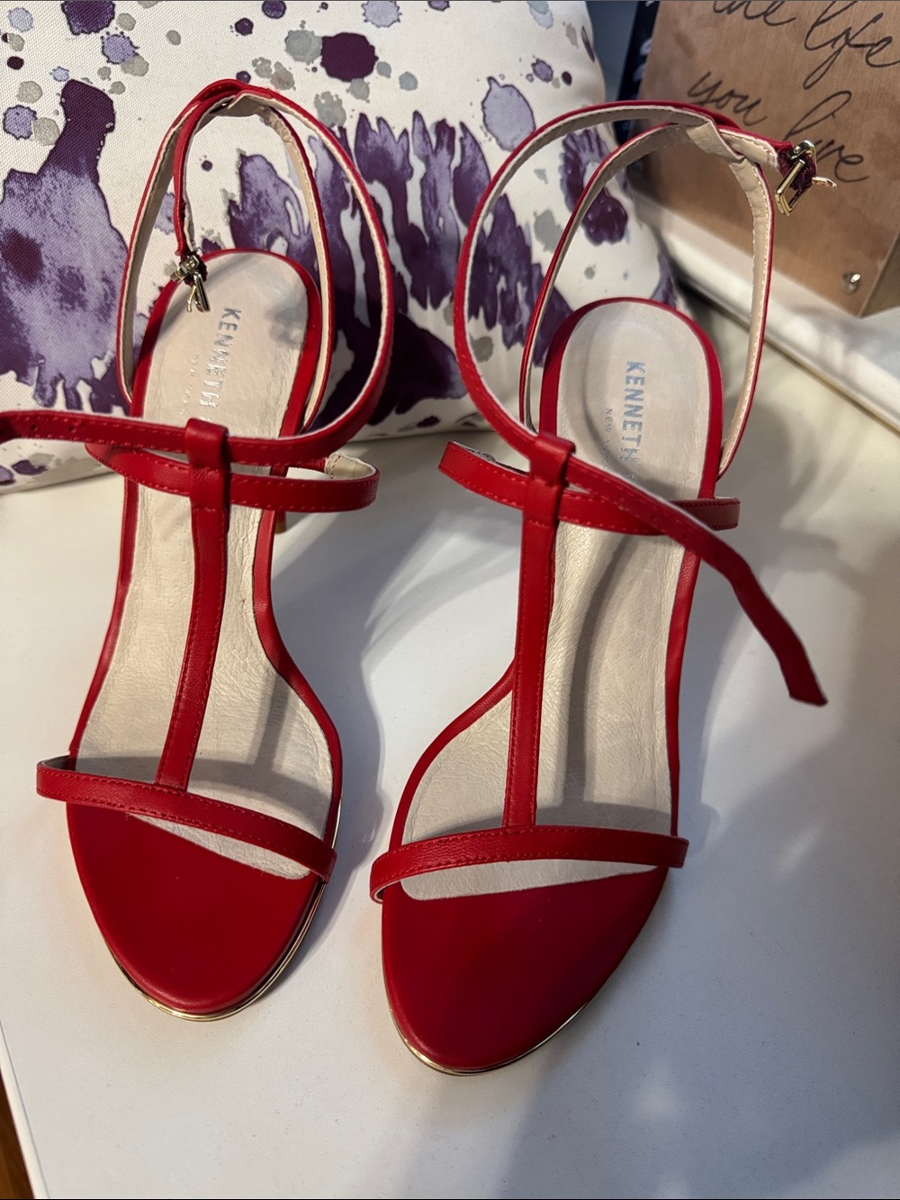 Kenneth Cole Red T-Strap High Heel Sandals
